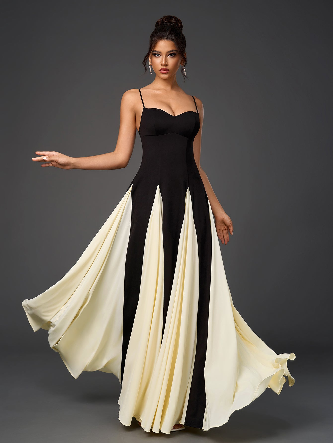 Black And White Contrast Backless Maxi Cami Dress