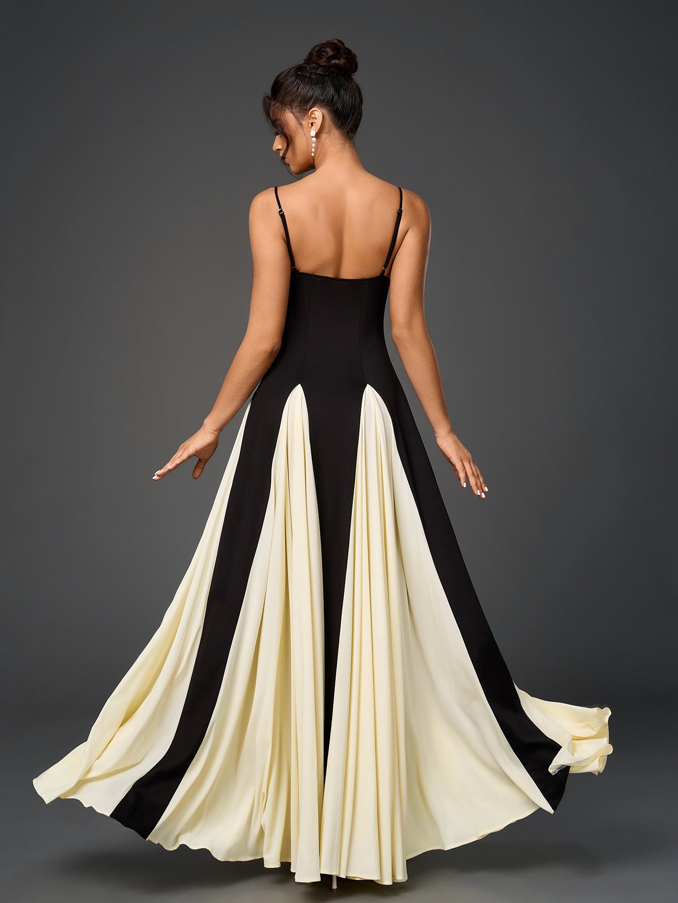 Black And White Contrast Backless Maxi Cami Dress