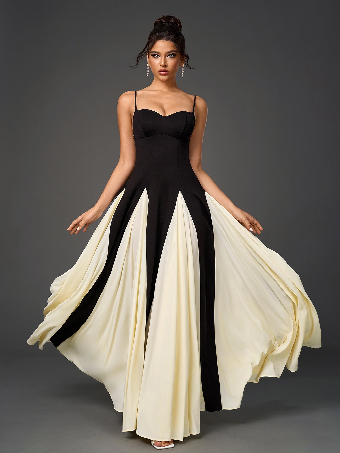Black And White Contrast Backless Maxi Cami Dress