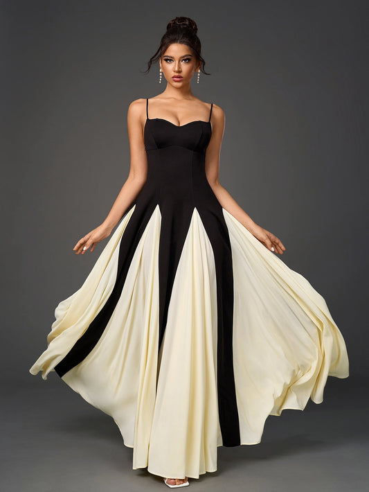 Black And White Contrast Backless Maxi Cami Dress