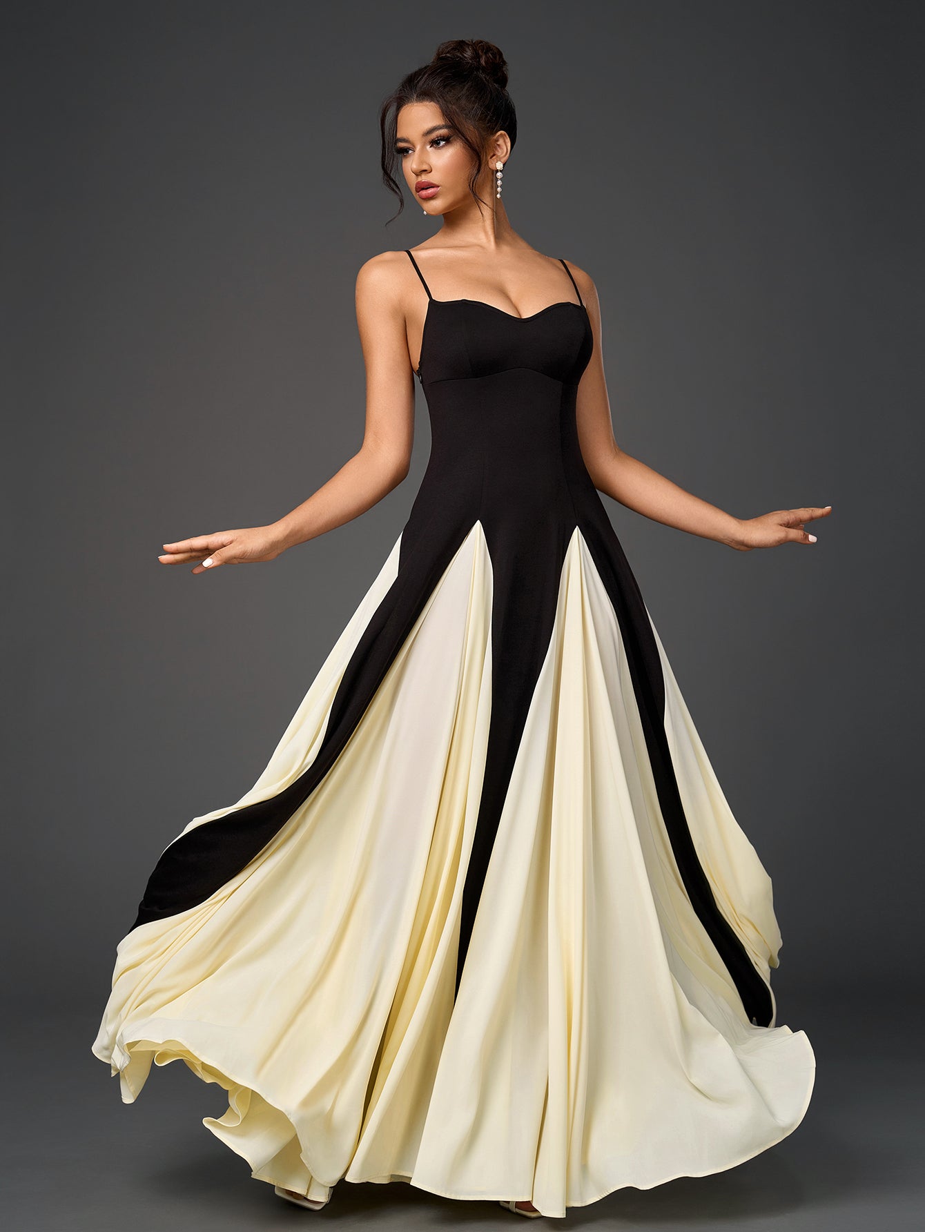 Black And White Contrast Backless Maxi Cami Dress