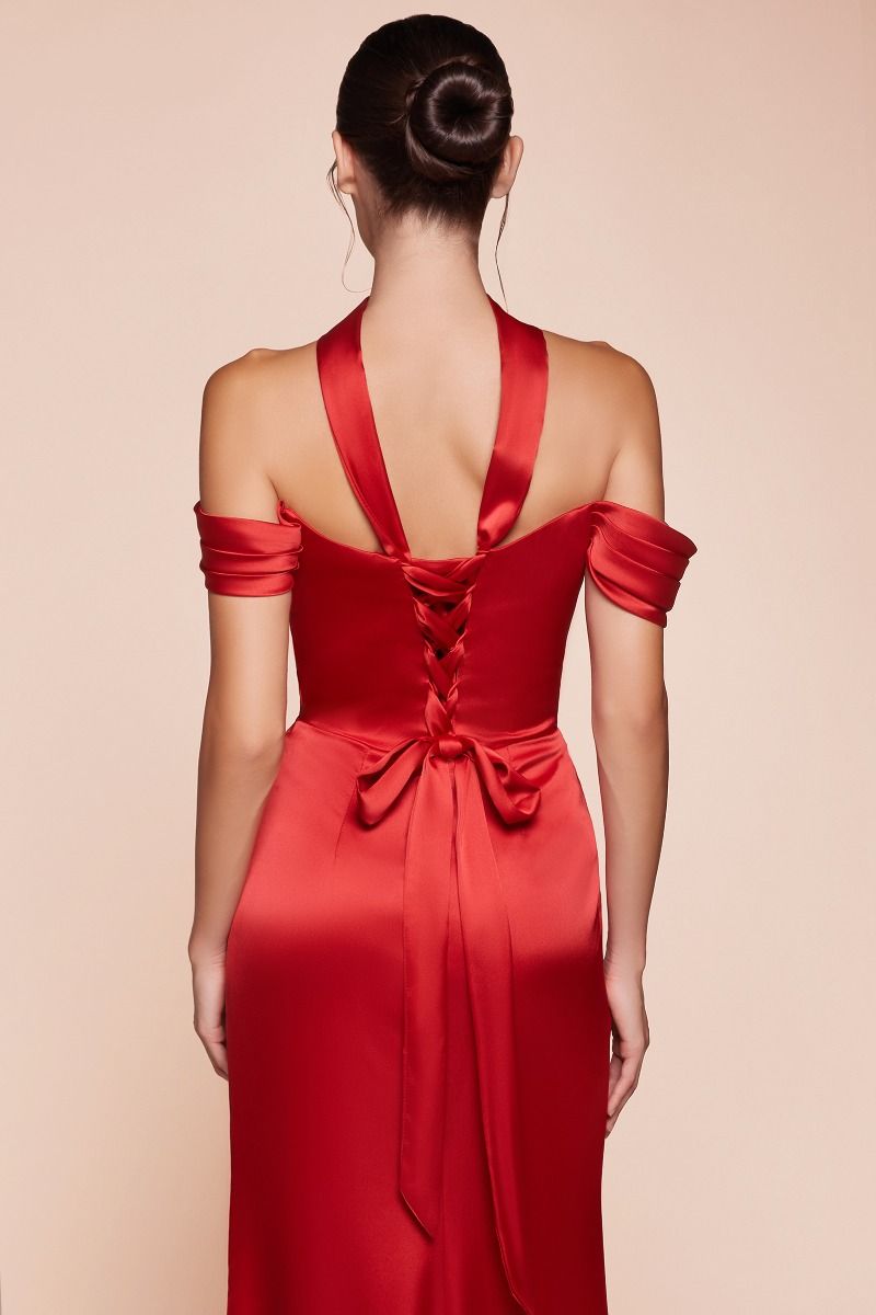 Emerson Gown - Champagne - OFF THE SHOULDER LACE UP CORSET LUXE SATIN GOWN