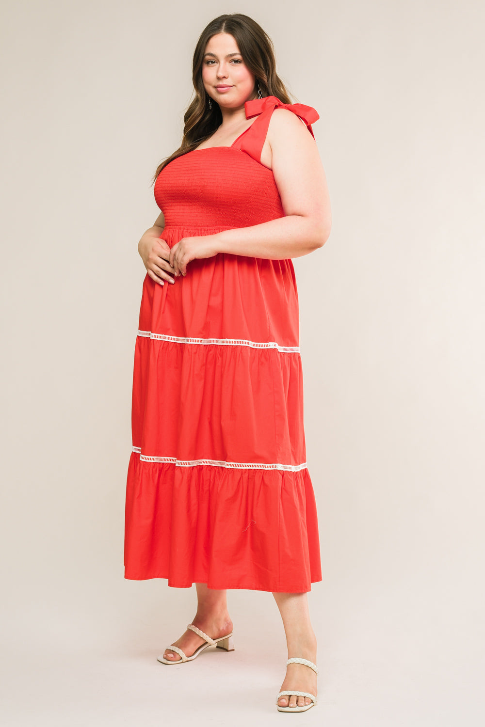 BETTER THAN EVER - LACE TRIM POPLIN MIDI DRESS