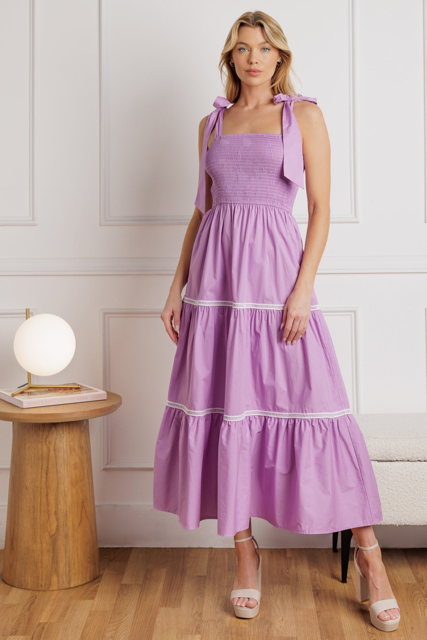 BETTER THAN EVER - LACE TRIM POPLIN MIDI DRESS