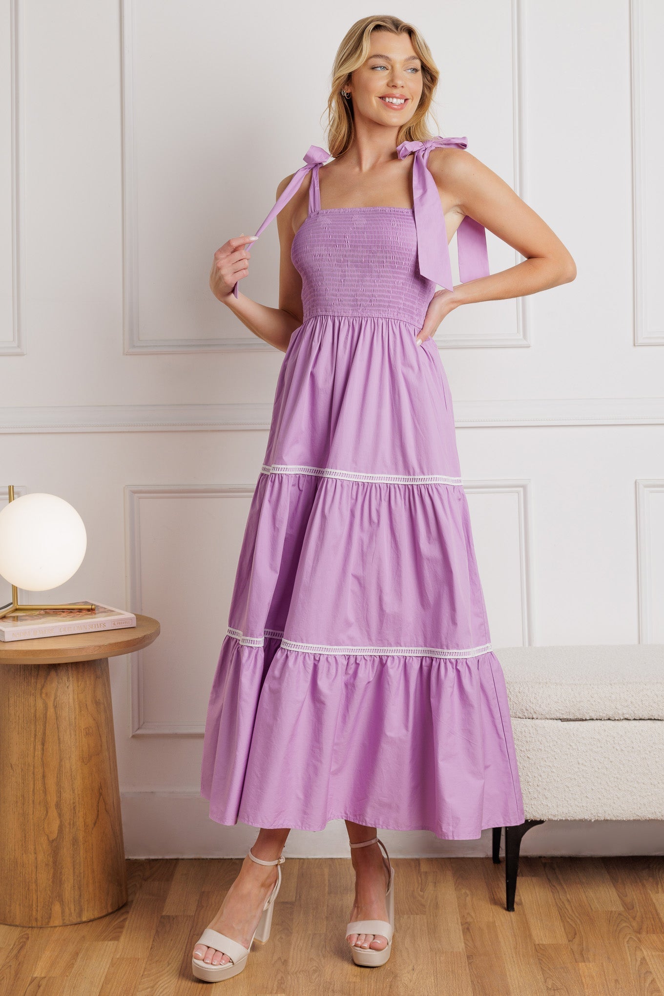 BETTER THAN EVER - LACE TRIM POPLIN MIDI DRESS
