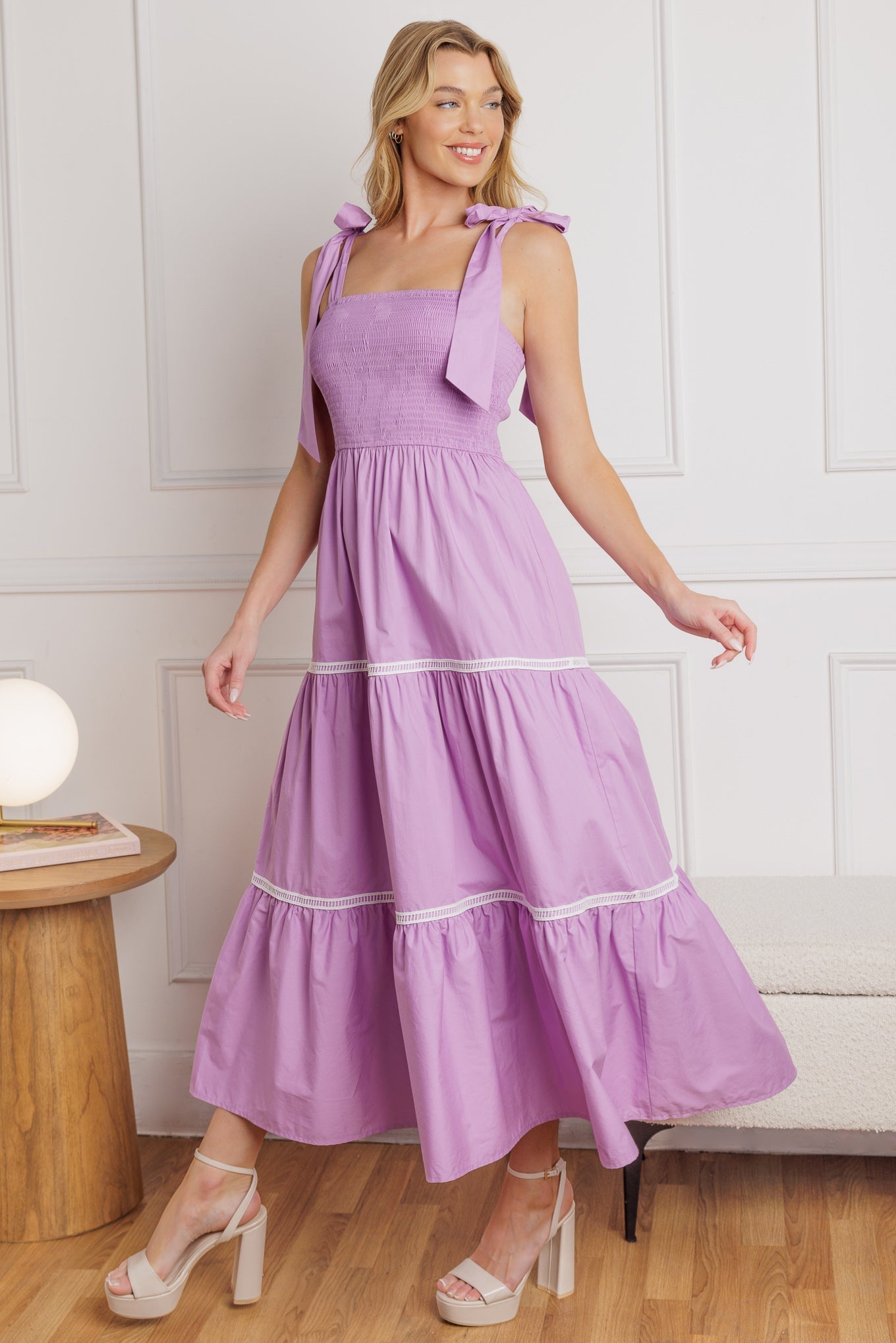 BETTER THAN EVER - LACE TRIM POPLIN MIDI DRESS