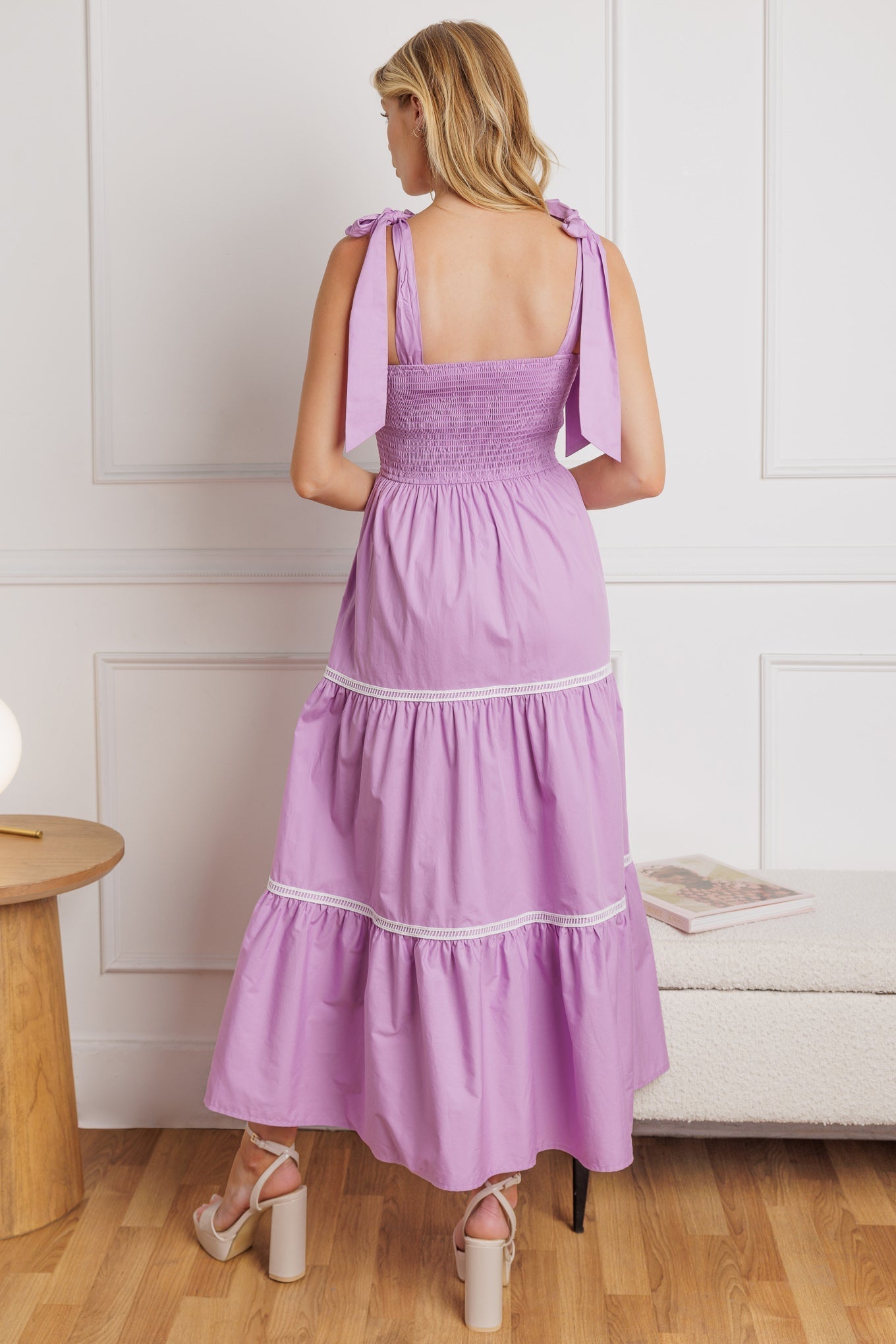 BETTER THAN EVER - LACE TRIM POPLIN MIDI DRESS