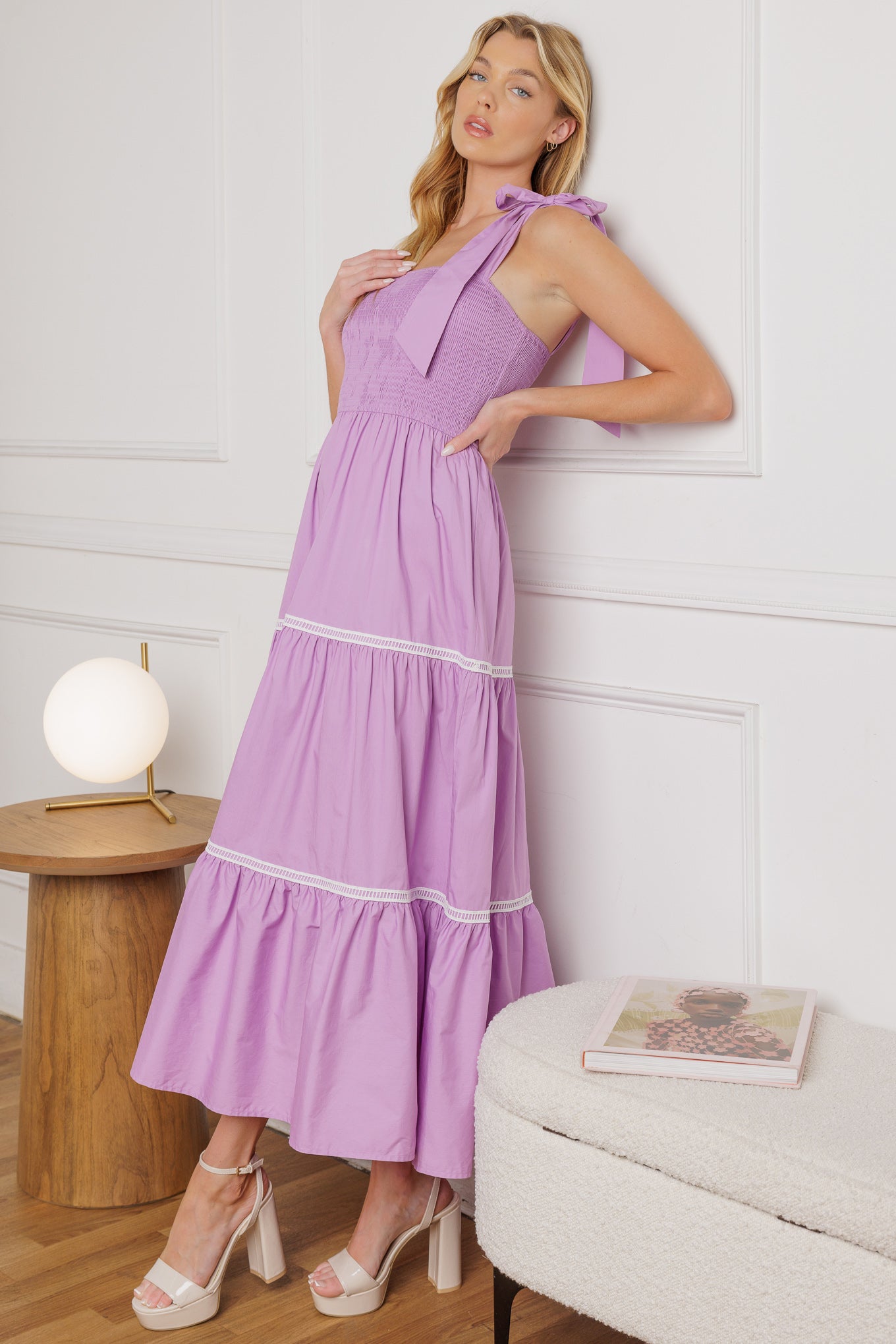 BETTER THAN EVER - LACE TRIM POPLIN MIDI DRESS