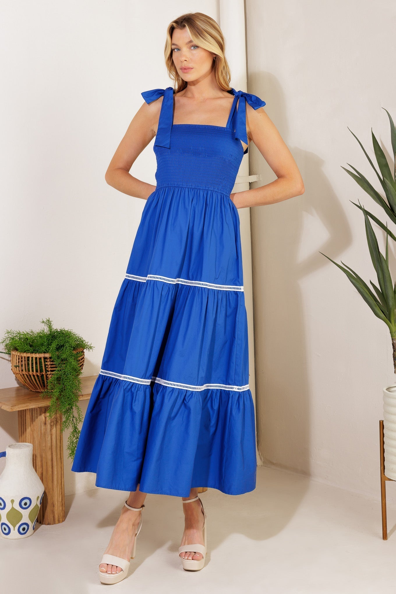 BETTER THAN EVER - LACE TRIM POPLIN MIDI DRESS