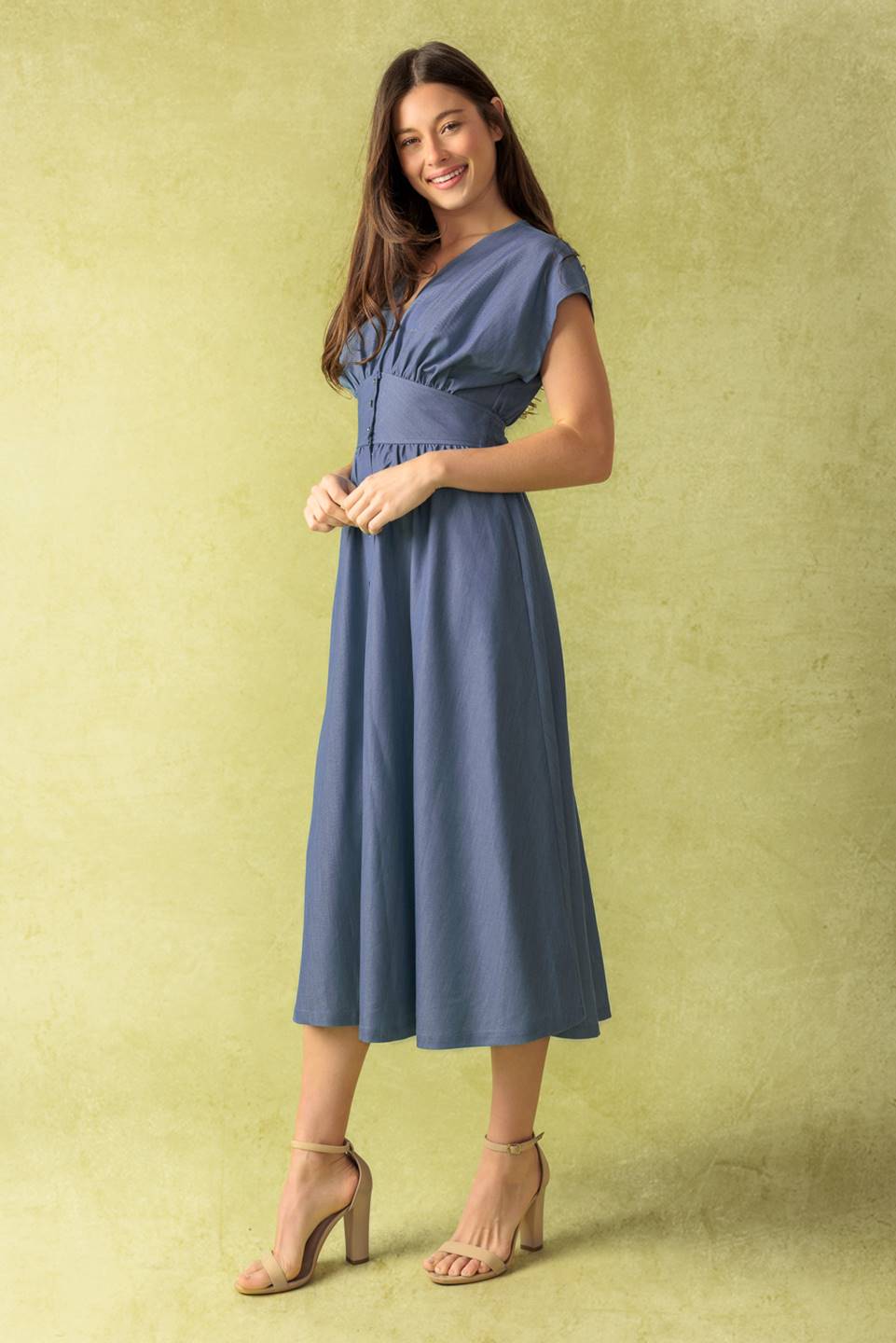 BRIGHT MORNINGS MIDI DRESS - SLATE BLUE