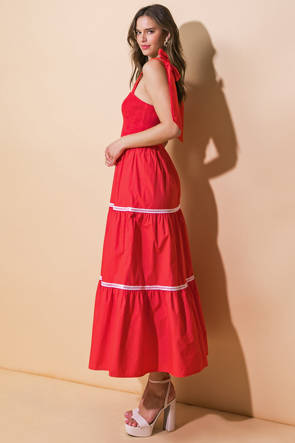 BETTER THAN EVER - LACE TRIM POPLIN MIDI DRESS